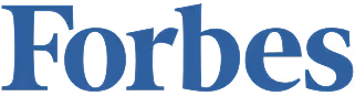 Forbes logo in blue text, representing the well-known business and finance publication.