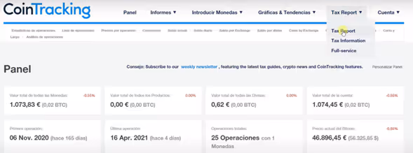menú principal cointracking