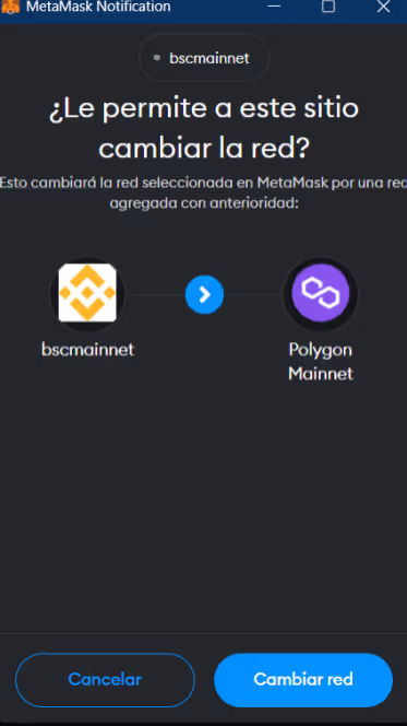 metamask notificación