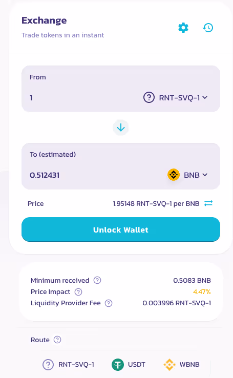 interfaz de intercambio de la pool de liquidez