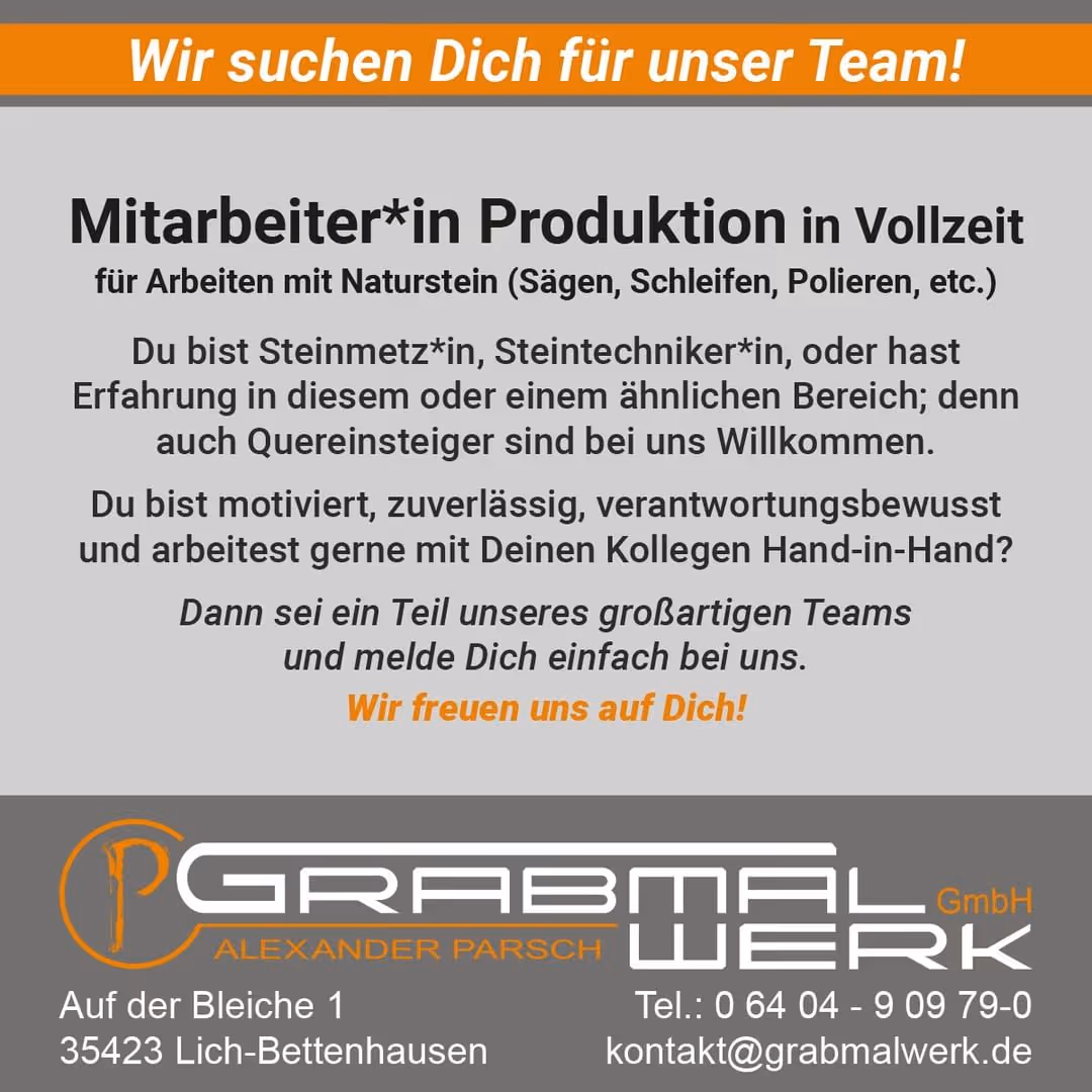 Eine Stellenanzeige für Mitarbeiter:in in der Produktion