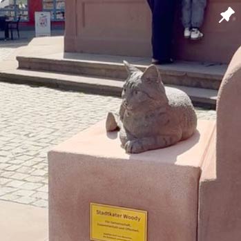 Stadtkater Woody hat nun sein eigenes Denkmal bekommen direkt am Brunnen auf dem Marktplatz in Butzbach 