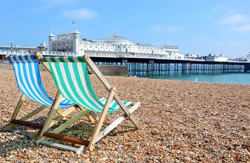 Brighton Beach with the pier in the distance.