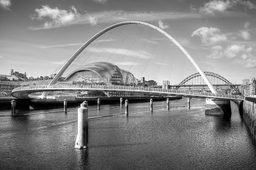 Millennium Bridge, Gateshead in black and white.