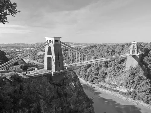 Clifton Suspension Bridge, Bristol in black and white.