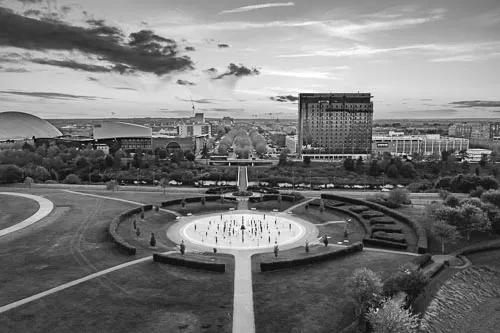 Campbell Park, Milton Keynes in black and white.