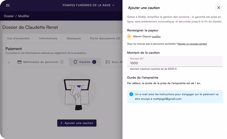 Interface paiement - étape 2/5 : Caution 