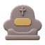 Cercueil violet avec une plaque dorée et une croix argentée sur le dessus.