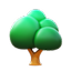 Illustration d'un arbre vert avec un tronc marron clair sur fond blanc.
