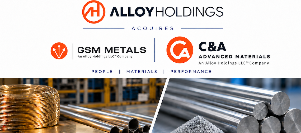 Alloy Holdings acquisition announcement featuring precious metal mill products and advanced materials.