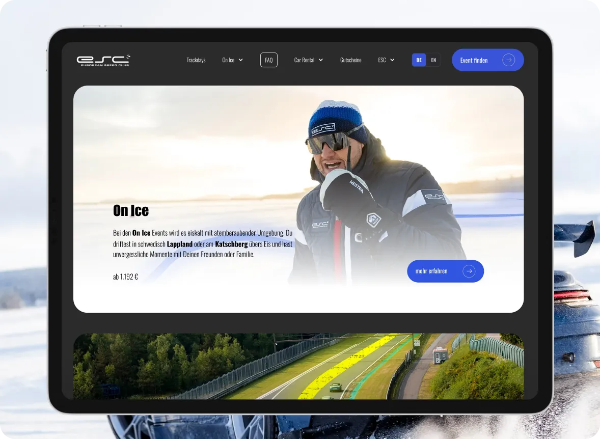 Ein Teil der neuen ESC Website auf einem Tablet Bildschirm