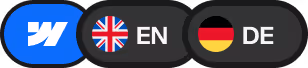 Sprachumschalter mit Optionen für Englisch (EN) und Deutsch (DE) mit jeweiligen Flaggen.