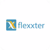 Flexxter-Logo mit stilisierten gelben und weißen Buchstaben X auf blauem Quadrat neben dem Schriftzug flexxter in Hellblau.