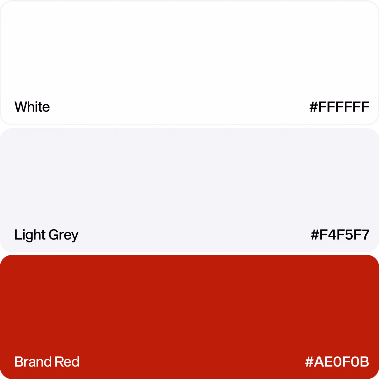 TFF website color palette: White #FFFFFF, Light Grey #F4F5F7 and Brand Red #AE0F0B.