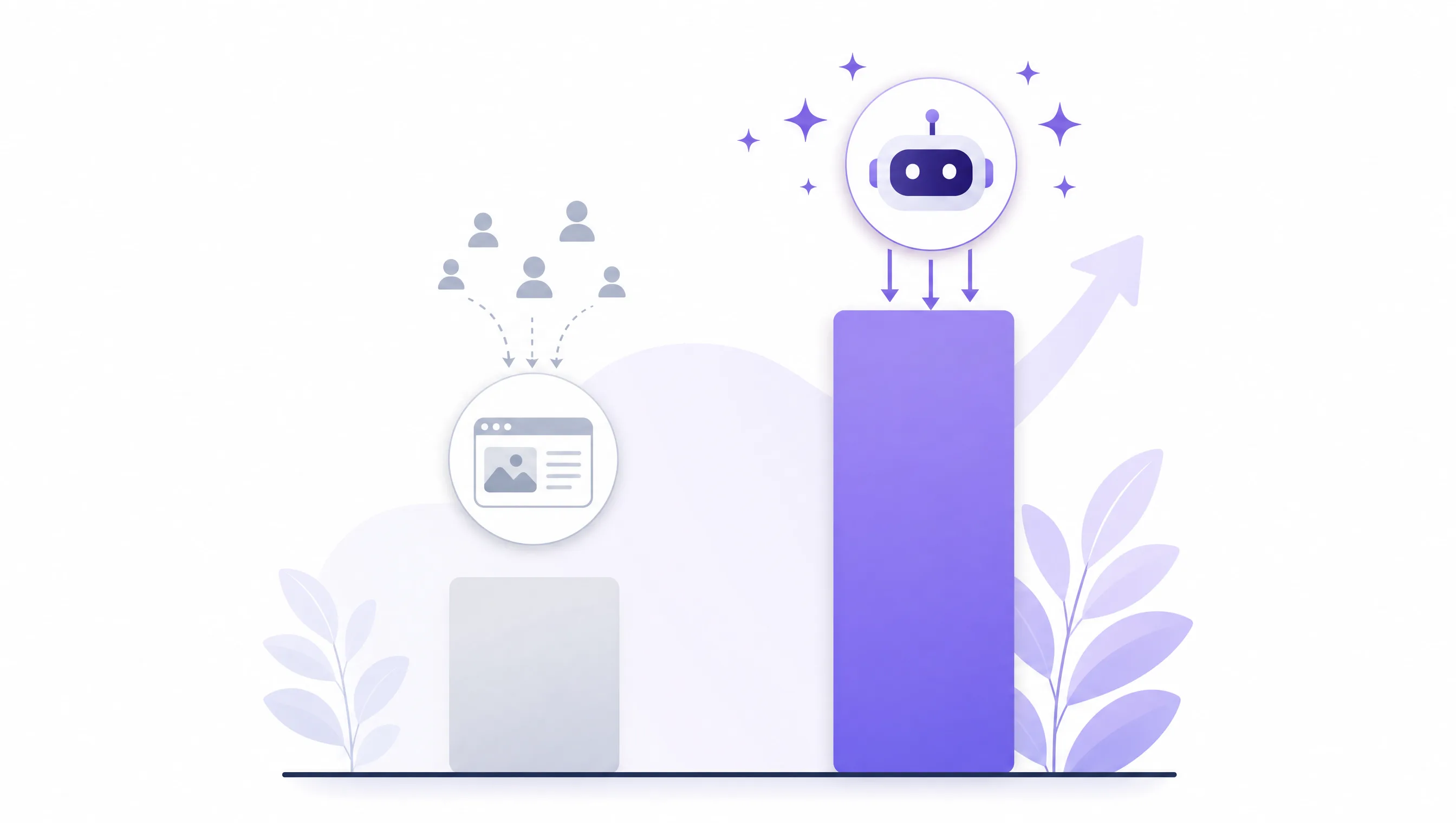Illustration: Balkenvergleich, hoher KI-Traffic-Balken gegen kleinen klassischen Traffic-Balken