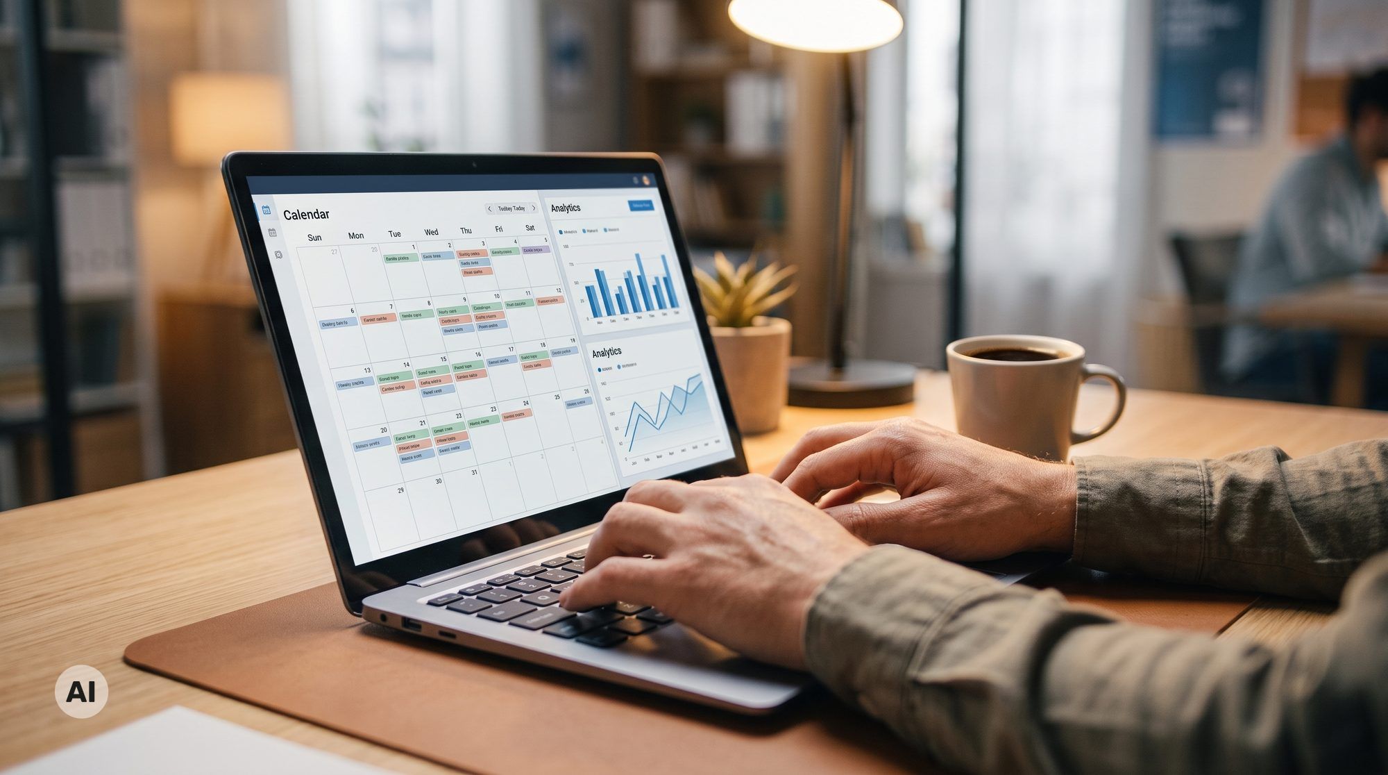 Analytics-Dashboard zeigt KPIs eines Corporate-Influencer-Programms auf LinkedIn (KI-generiert)