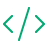 Green angled code brackets symbol on black background.