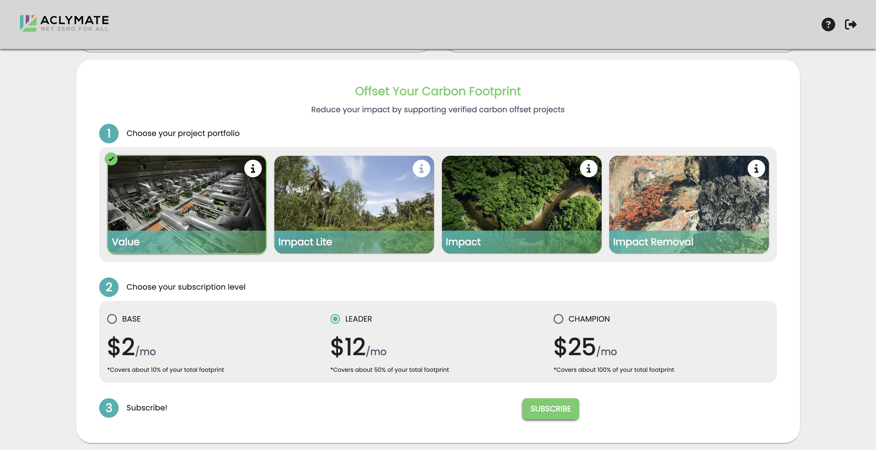 A screenshot of the myAclymate results page with the offset options.