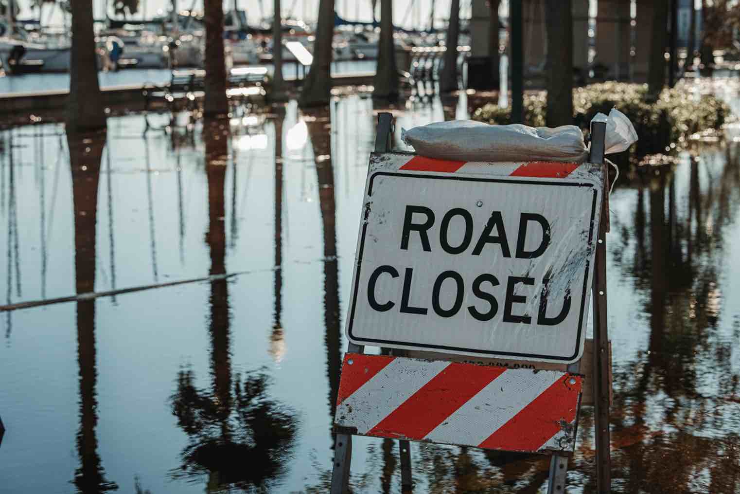Road closed sign from flooding