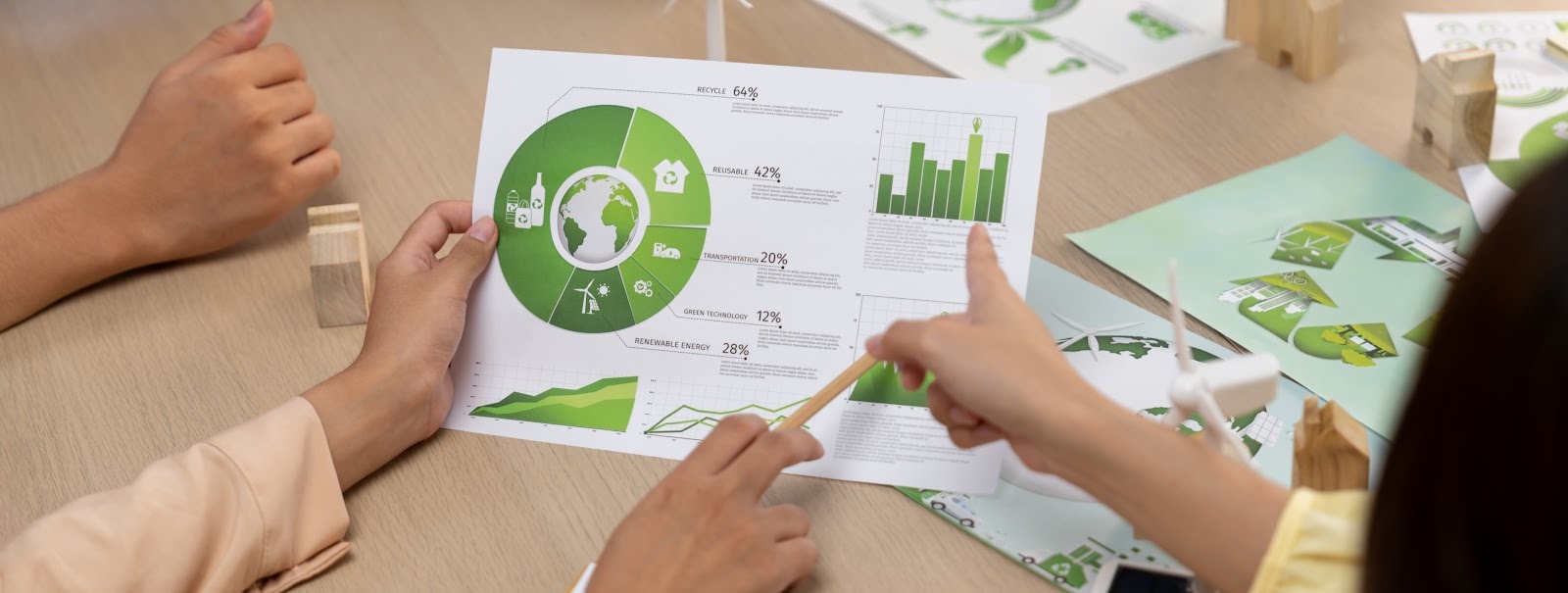 Sustainability team looking at reports