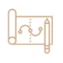 Icon of a pencil writing on a scroll