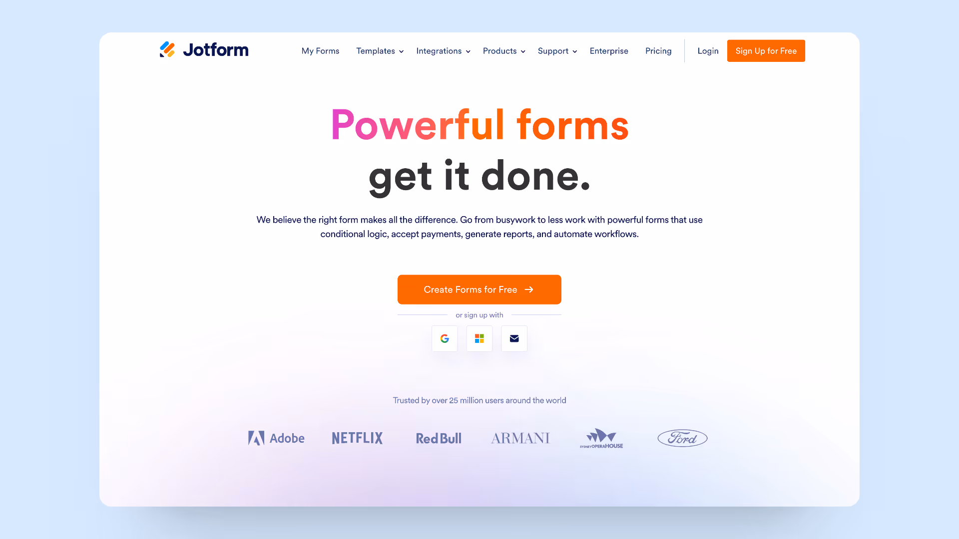 A screenshot of Jotform's homepage