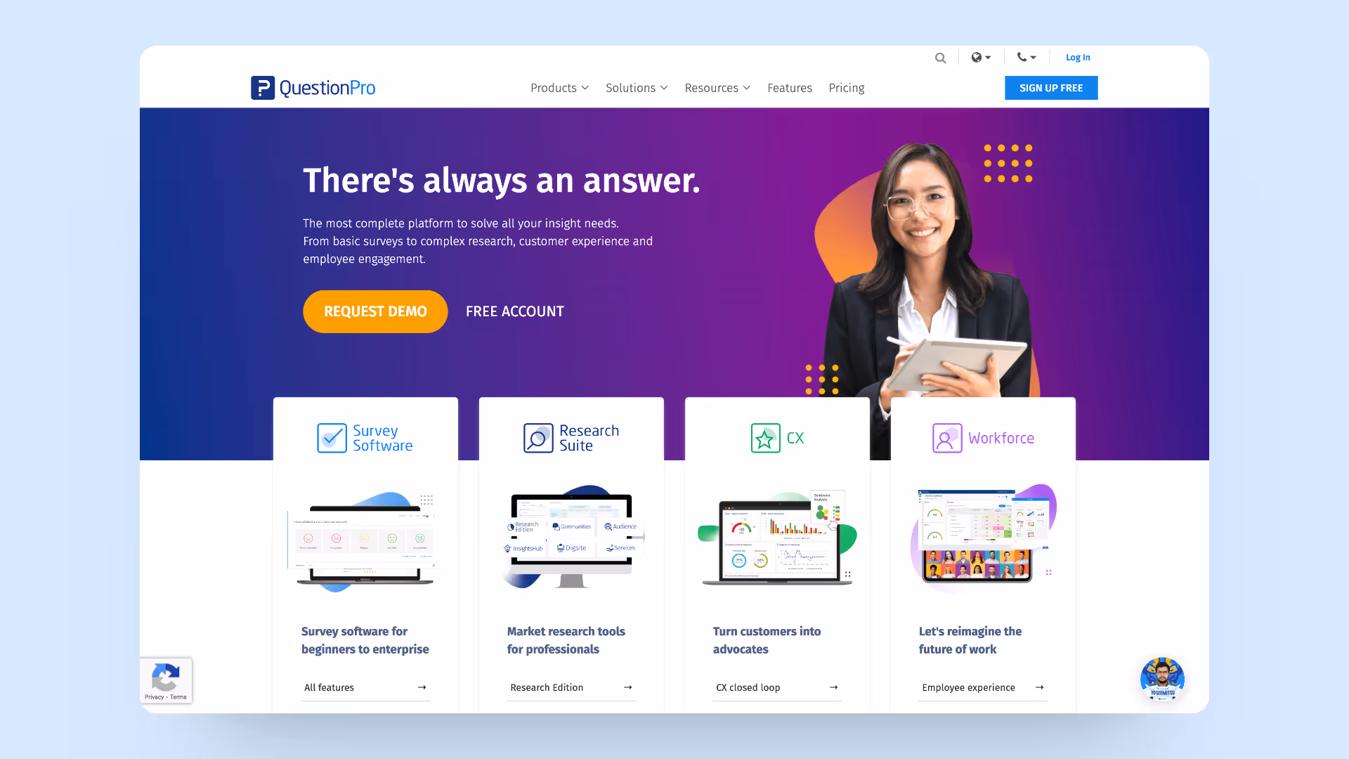 A screenshot of QuestionPro's Homepage
