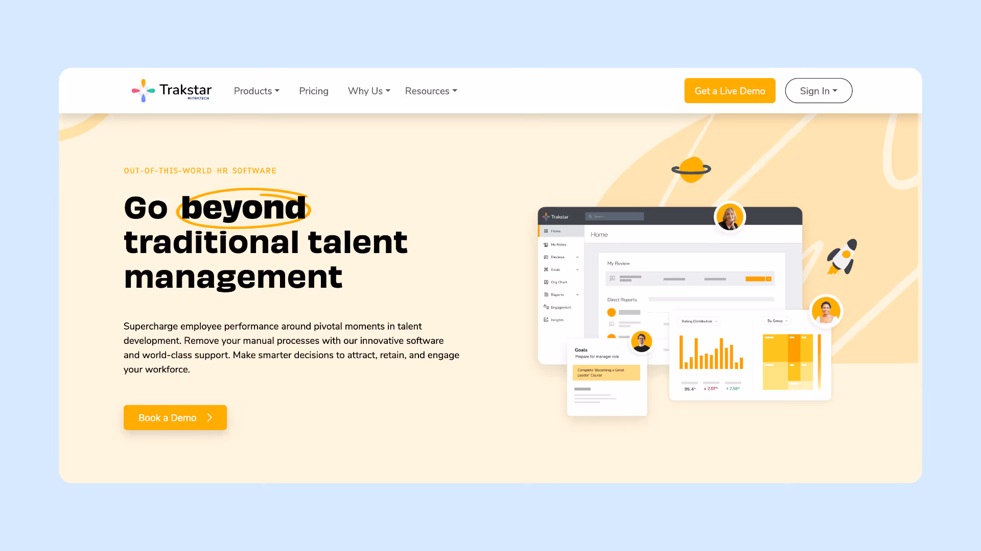 A screenshot of Trakstar's homepage