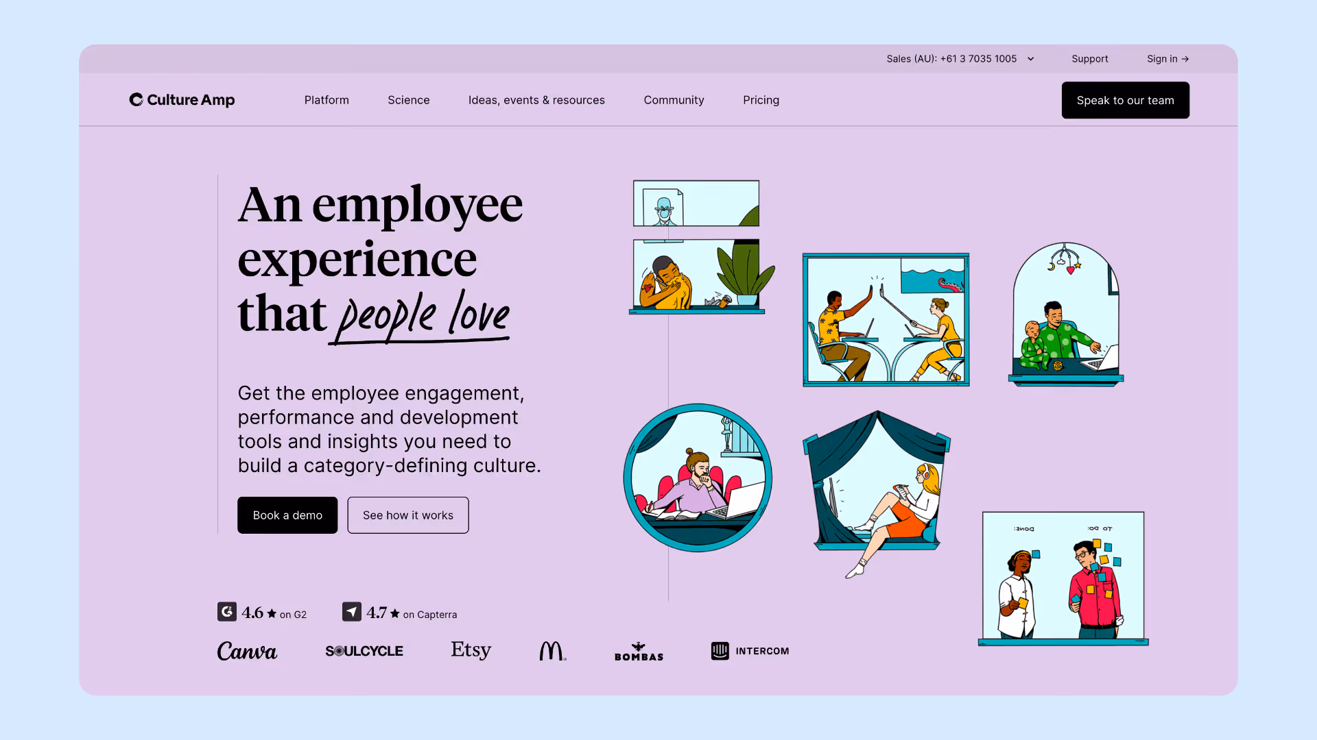 A screenshot of Culture Amp's homepage