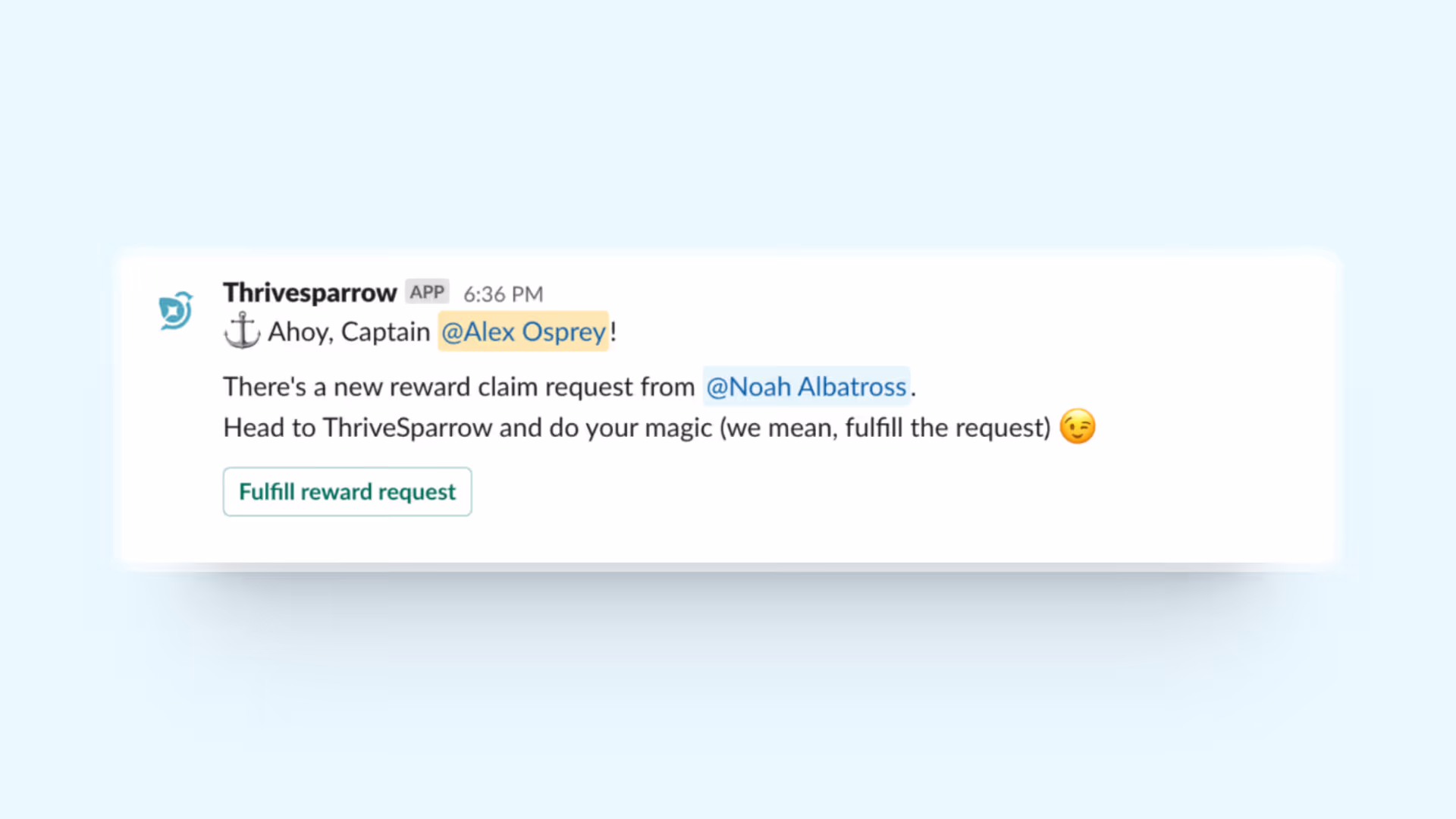 Screenshot of a ThriveSparrow notification on Slack
