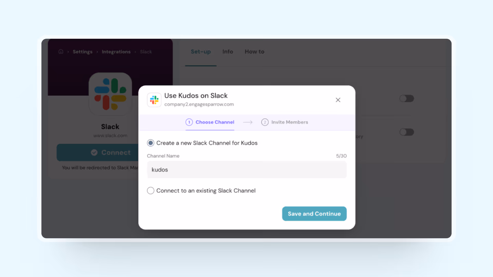Screenshot of Slack channel selection for ThriveSparrow