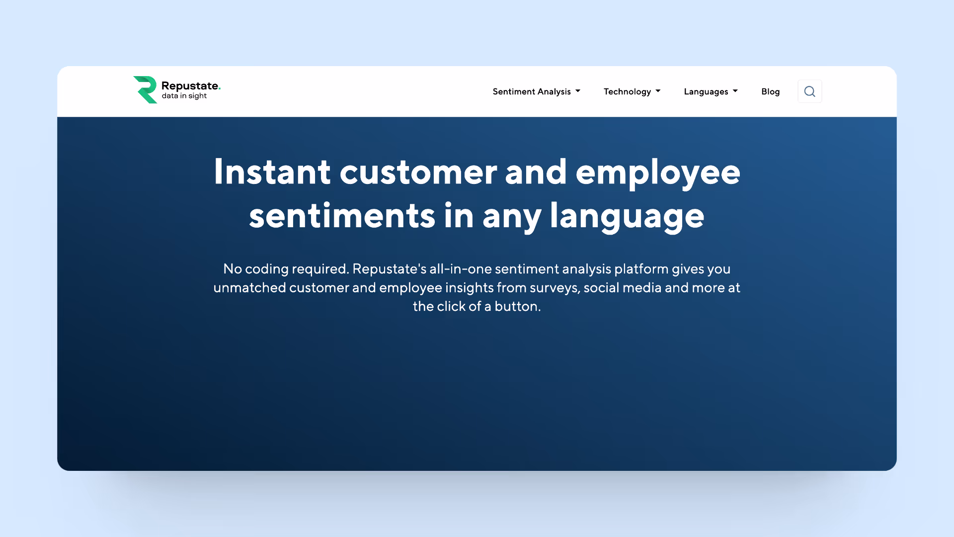 A screenshot of Repustate's homepage