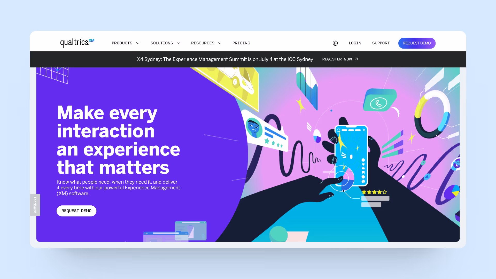 A screenshot of Qualtrics' homepage