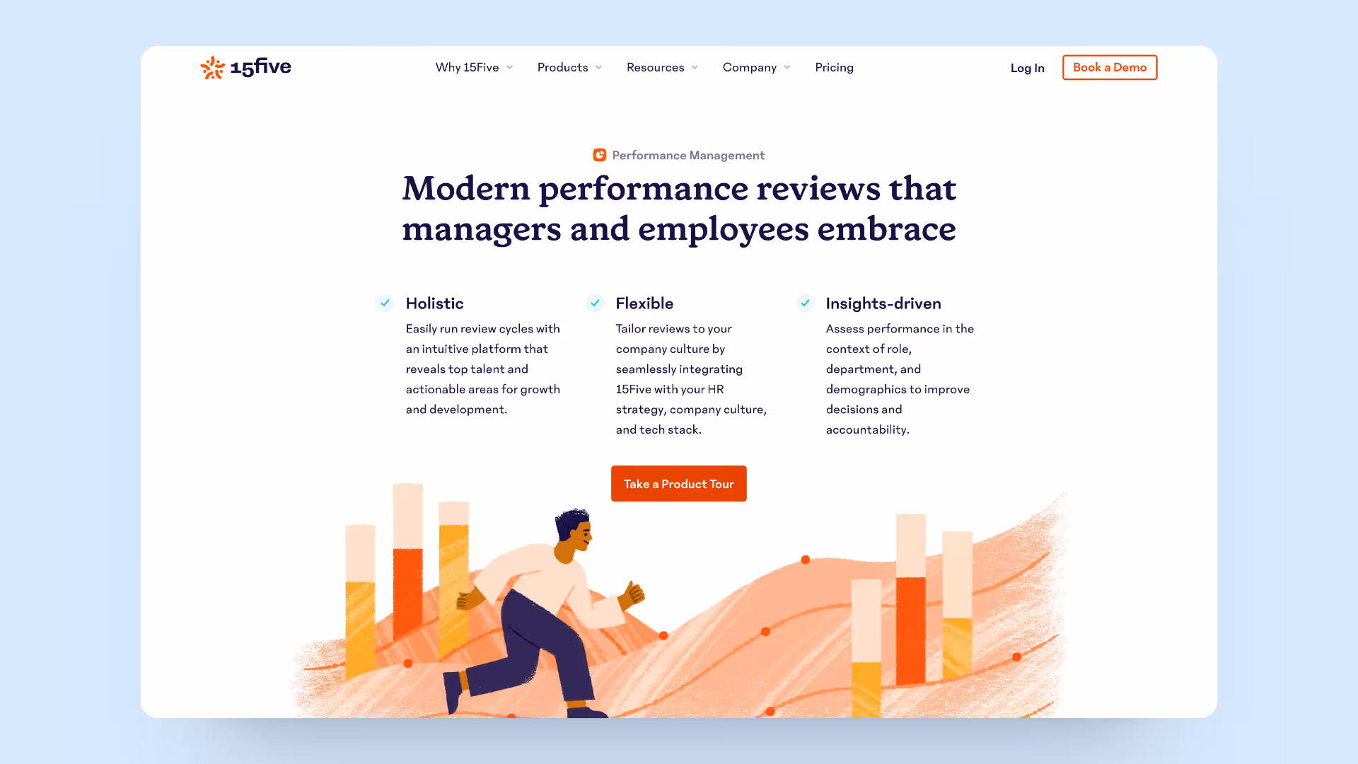 A screenshot of 15Five's homepage