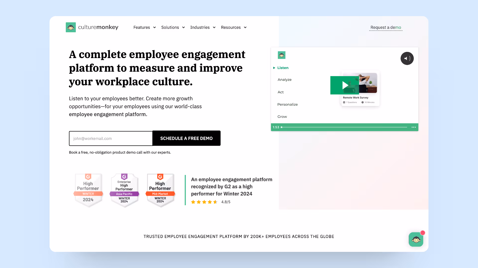 A screenshot of Culture Monkey' Homepage