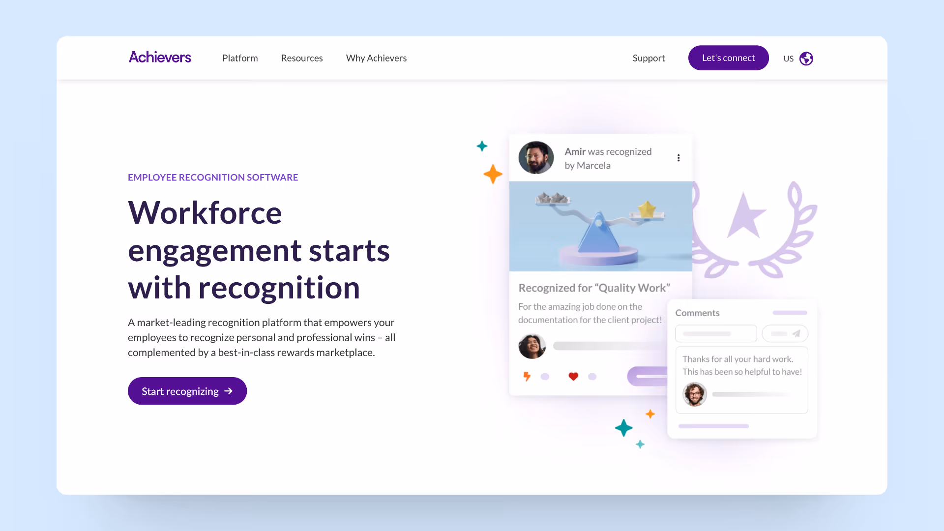 A screenshot of Achiever's homepage