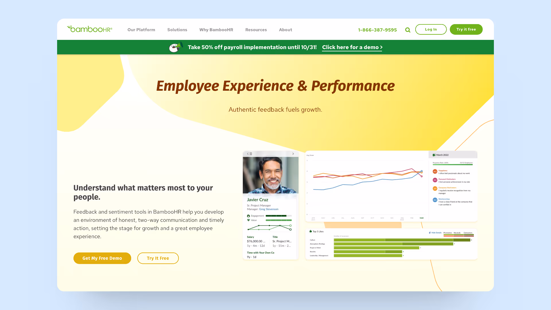 A screenshot of BambooHR homepage