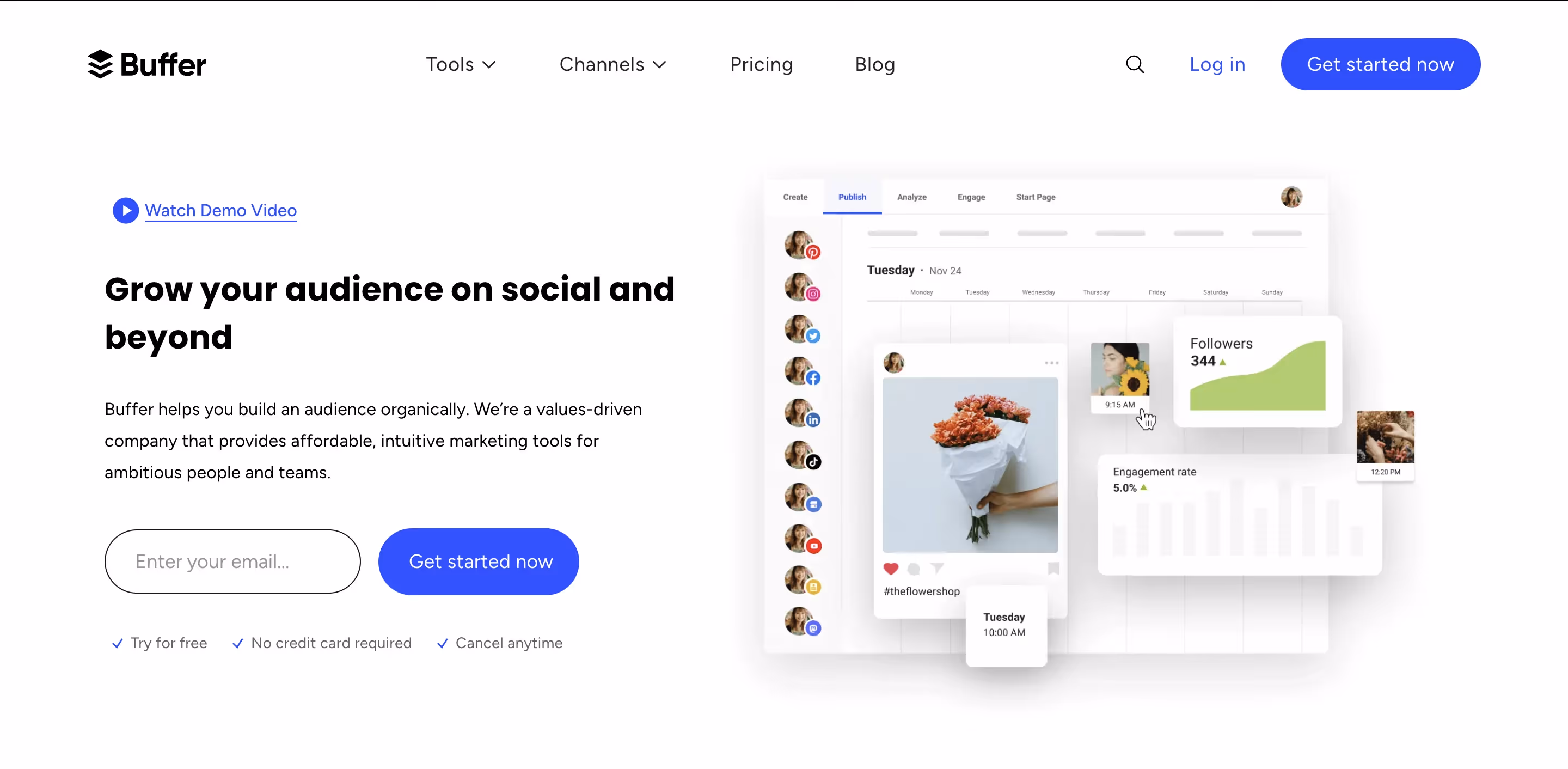 A screenshot of Buffer 's homepage