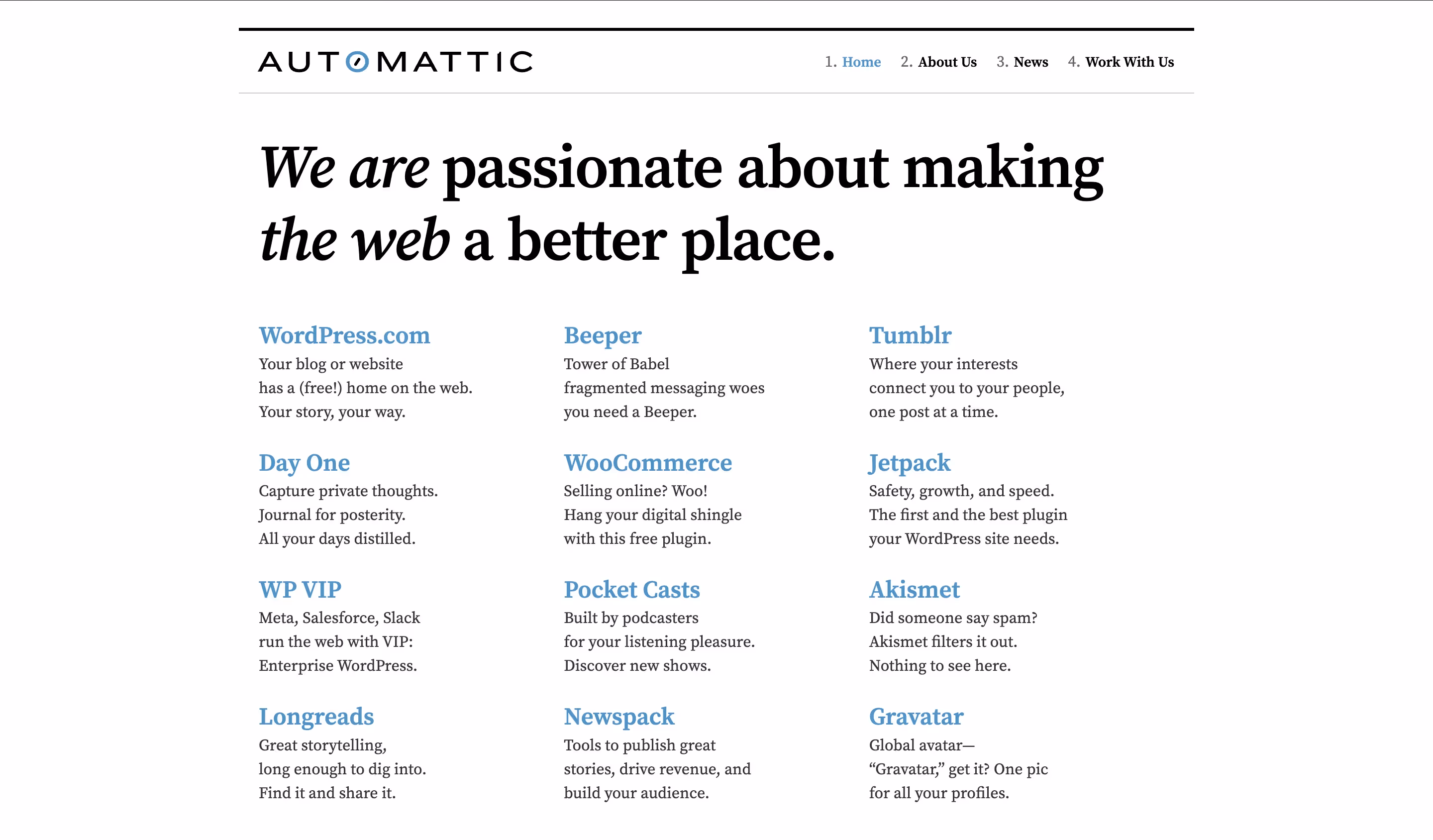 Automattic's homepage