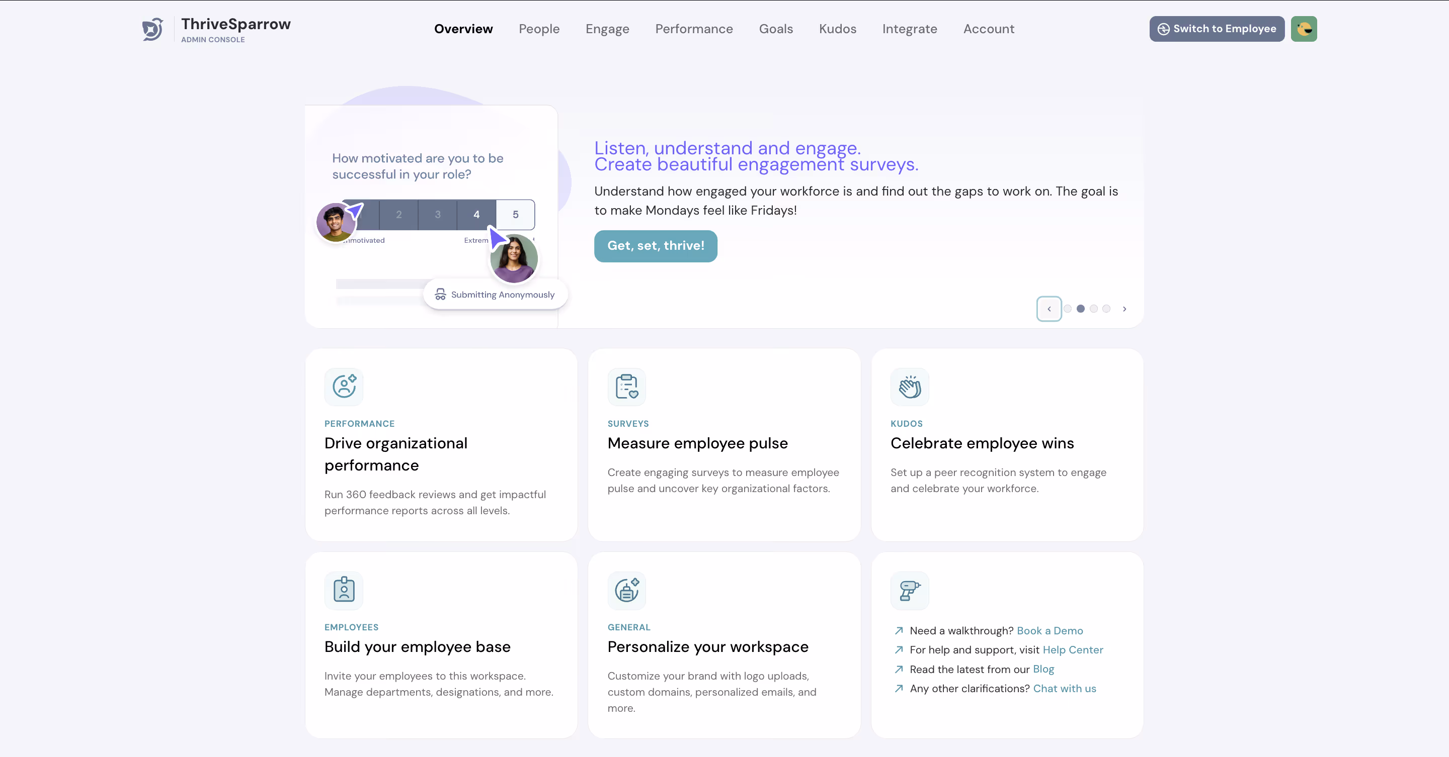 ThriveSparrow's Overview Page