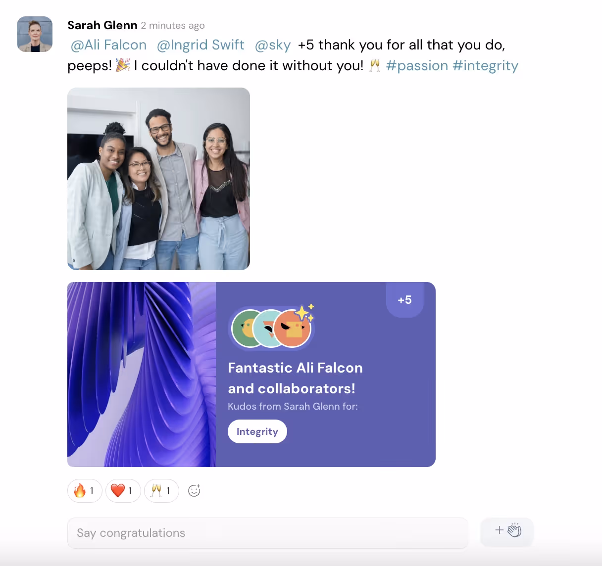 Peer-to-peer recognition on ThriveSparrow