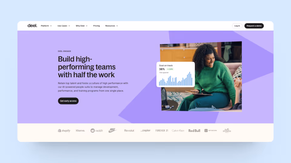 A screenshot of Deel's homepage