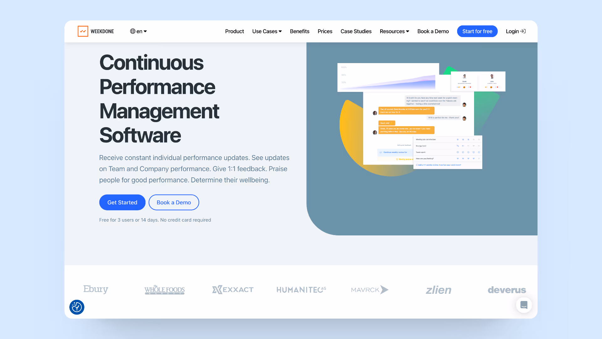 A screenshot of Weekdone's homepage