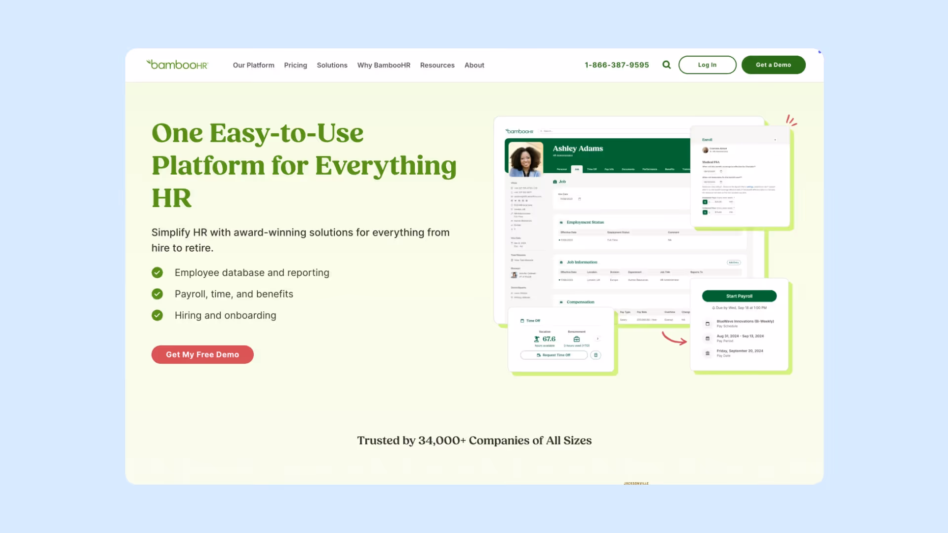 A screenshot of BambooHR's homepage