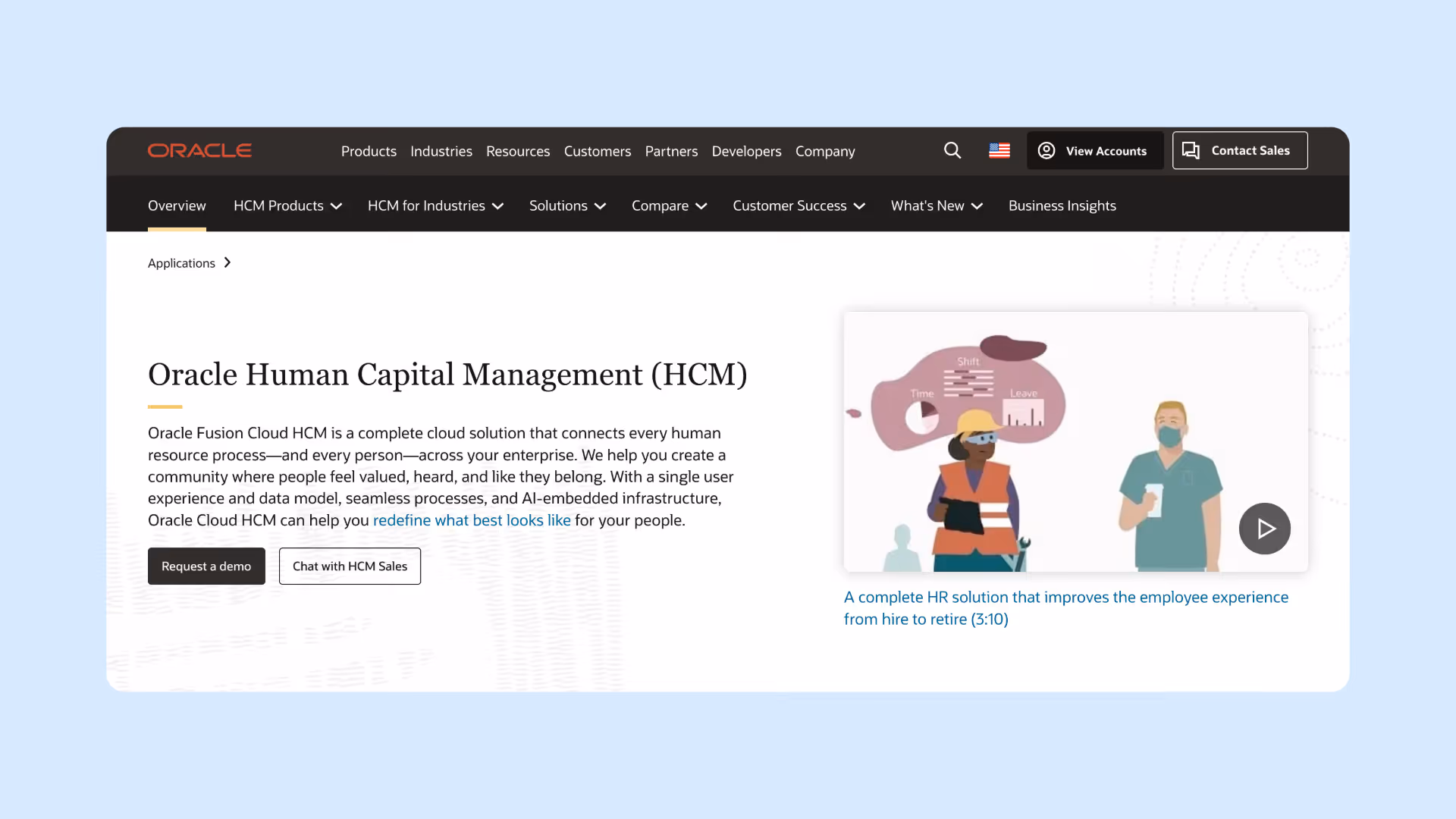 A screenshot of Oracle's Human Capital Management Page