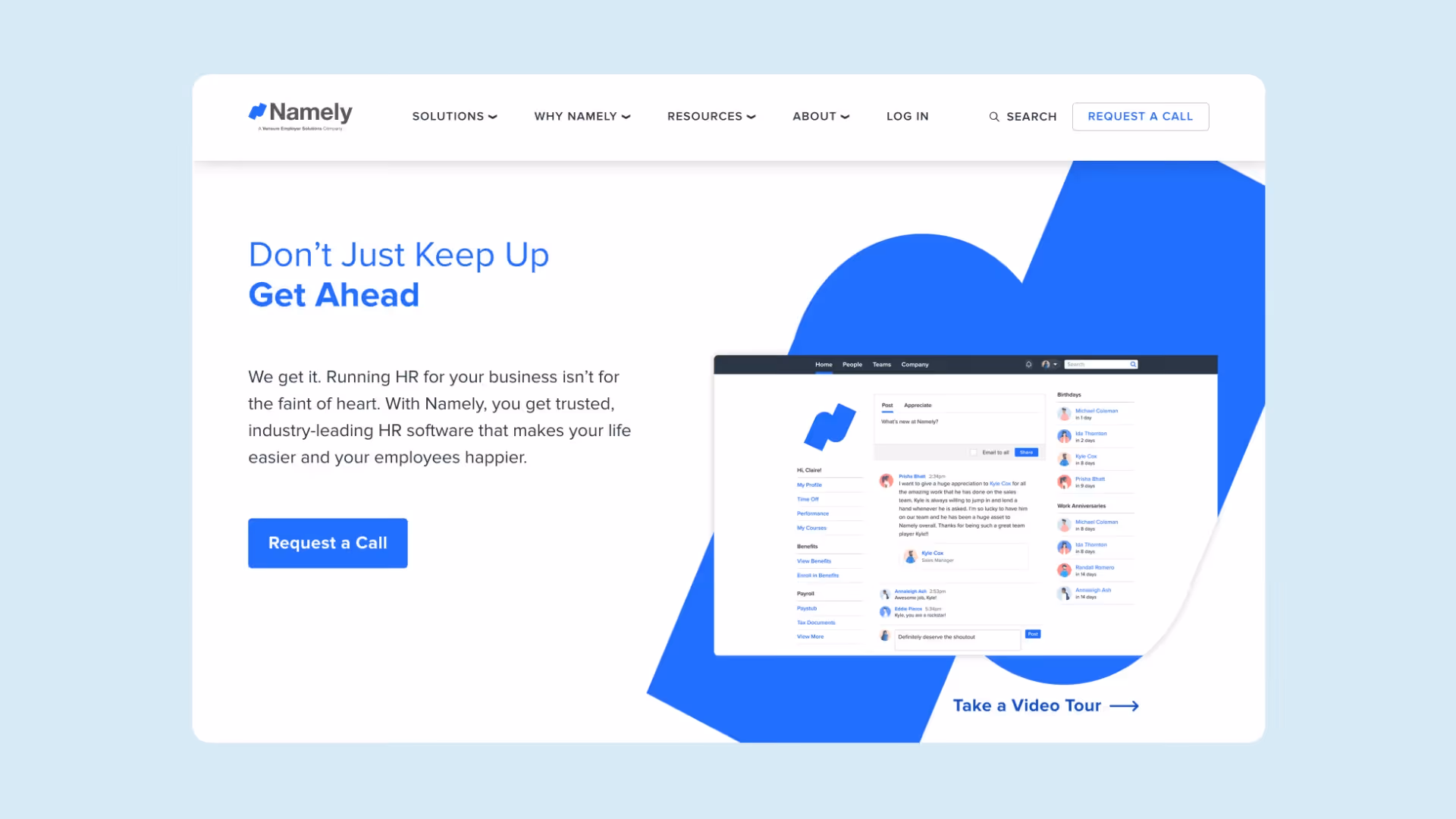 A screenshot og Namely's homepage