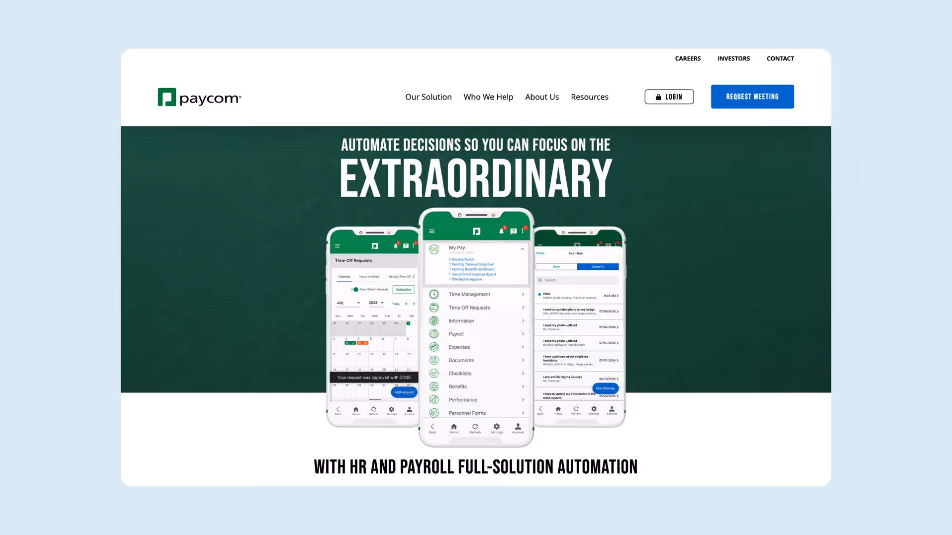 A screenshot of Paycom's homepage