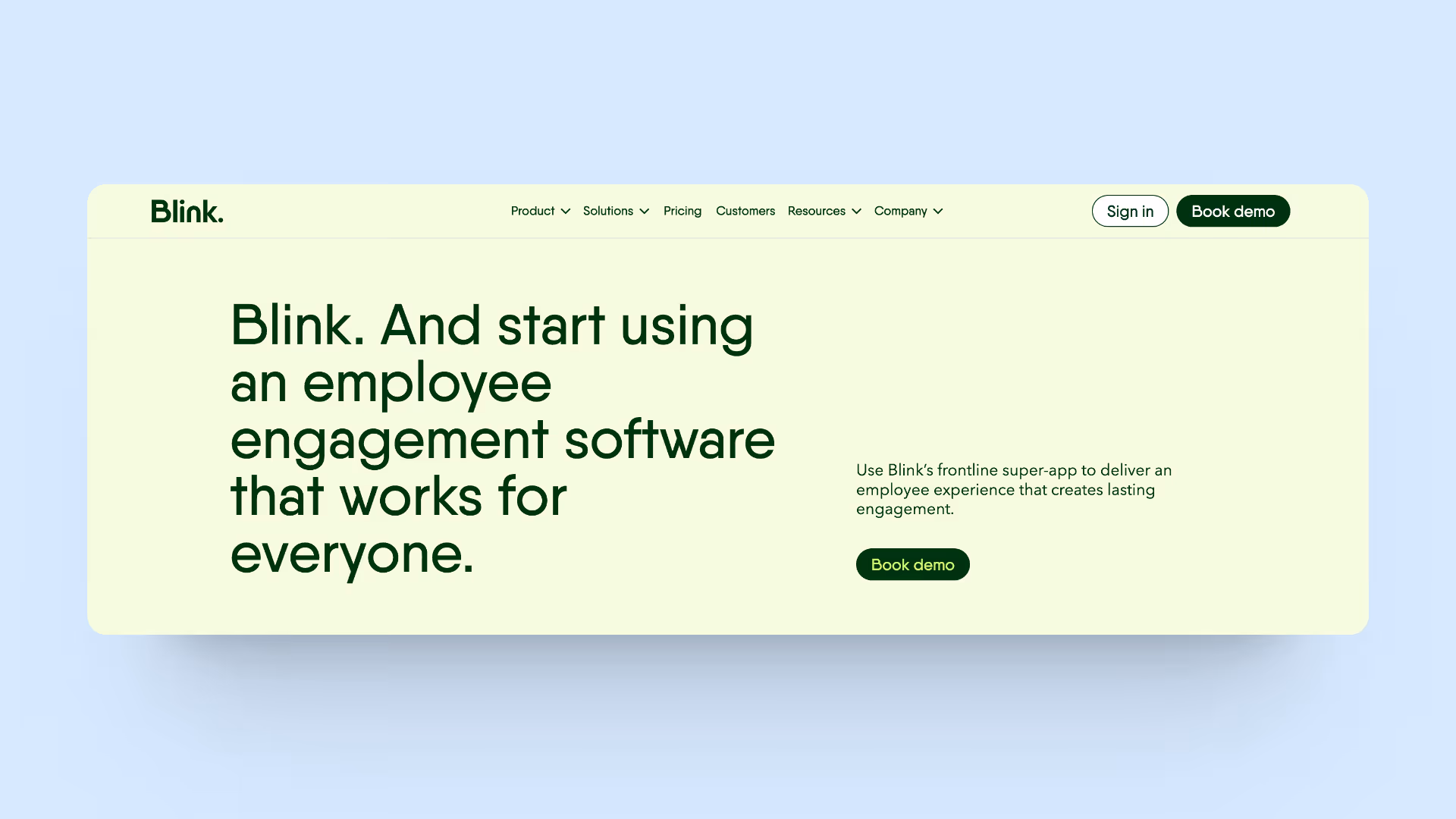 A screenshot of Blink landing page