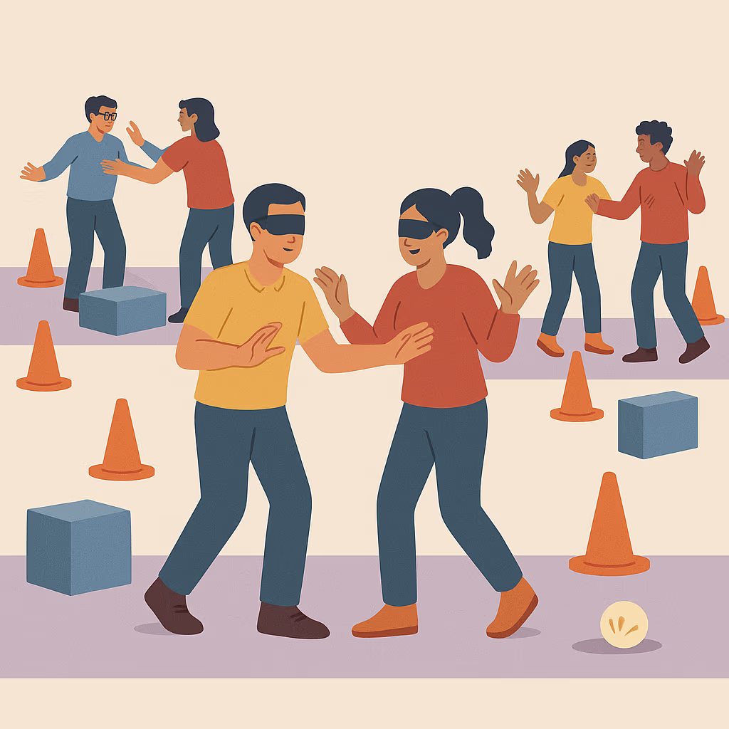blindfold challenge team activity infographic