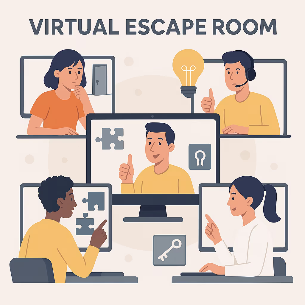 virtual escape room team activity infographic